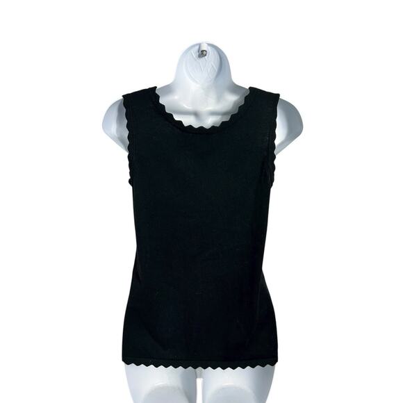 Isacc Mizahi Live Black Sleeveless Sweater Sz XXS Scalloped Trim Top Minimalist - Picture 5 of 7